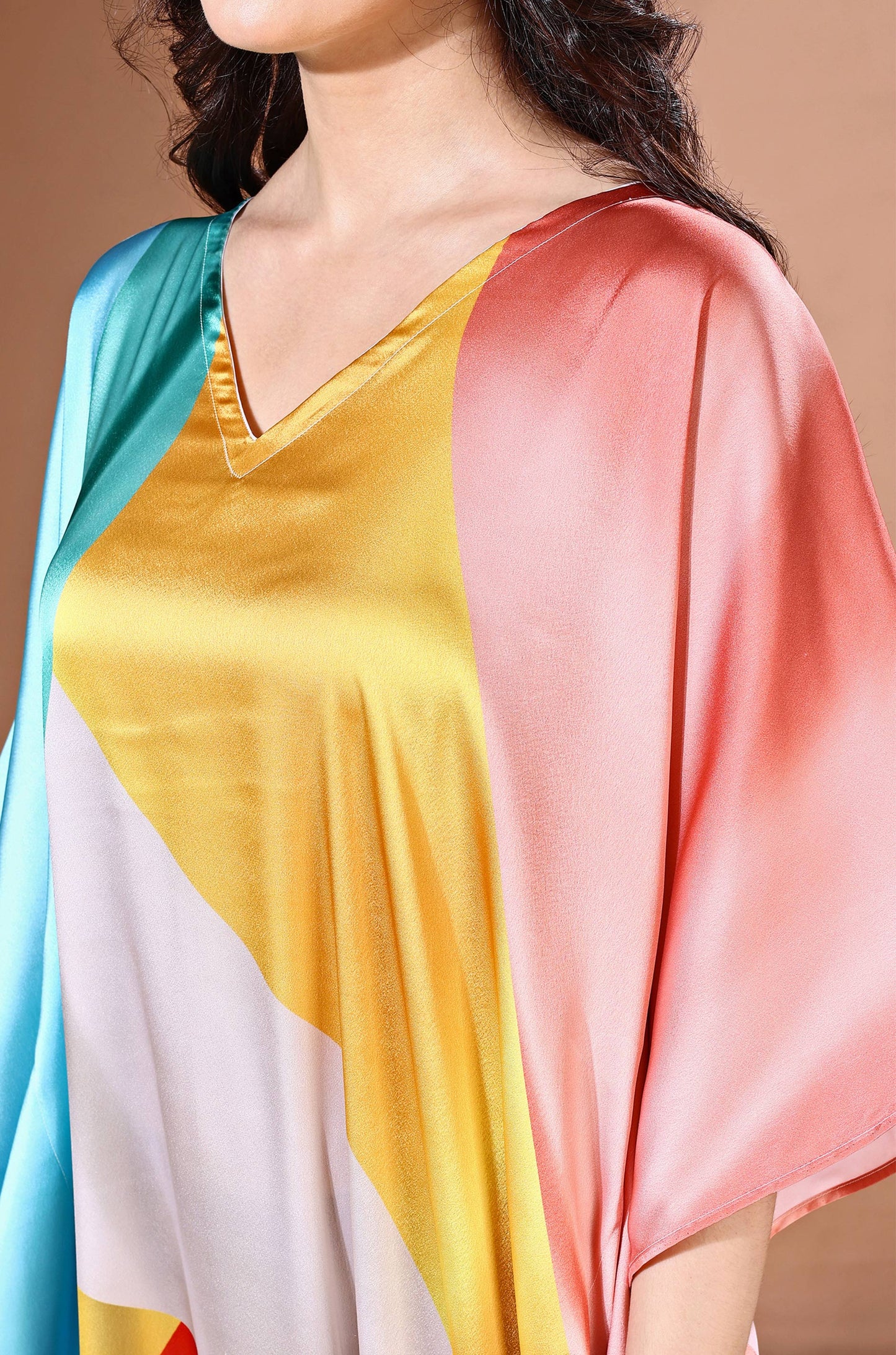 Rainbow Mirage Soft Satin Kaftan with Digital Print