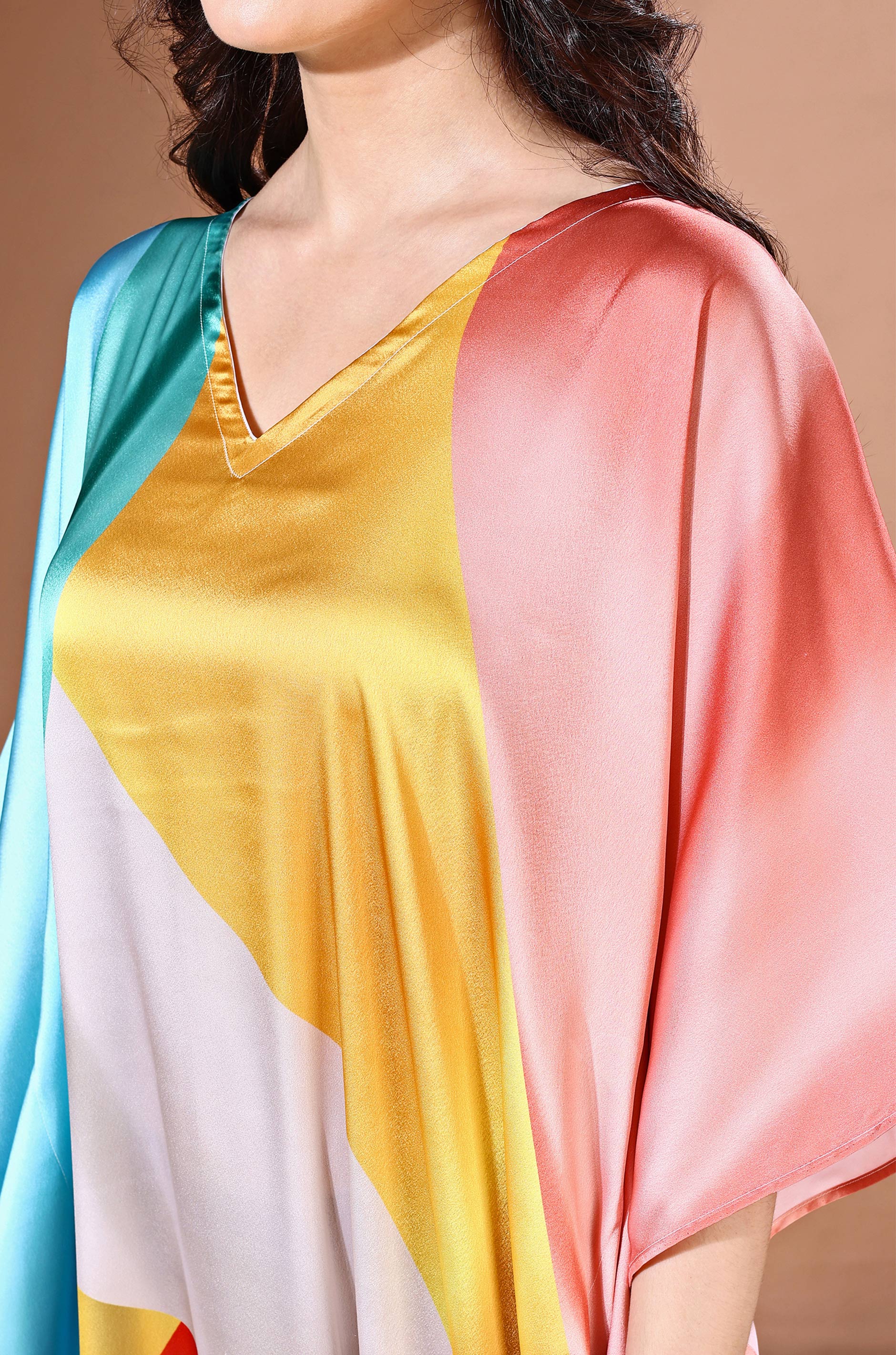 Rainbow Mirage Soft Satin Kaftan with Digital Print