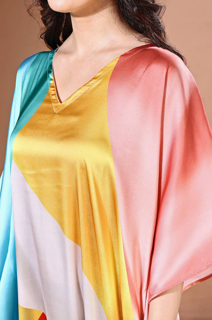 Rainbow Mirage Soft Satin Kaftan with Digital Print