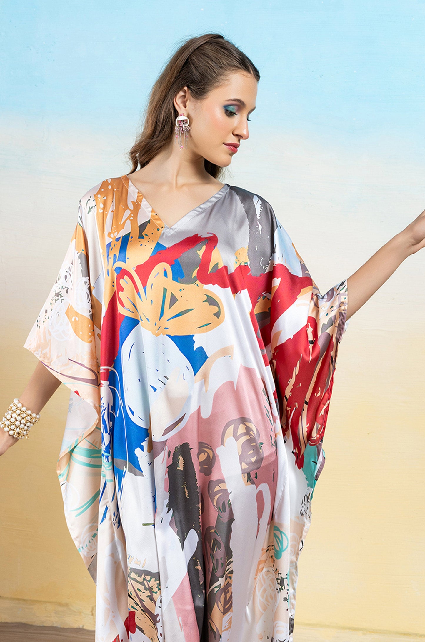 Fiery Blaze Soft Satin Women Dress Kaftan