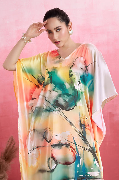 Floral Fantasy Soft Satin Kaftan