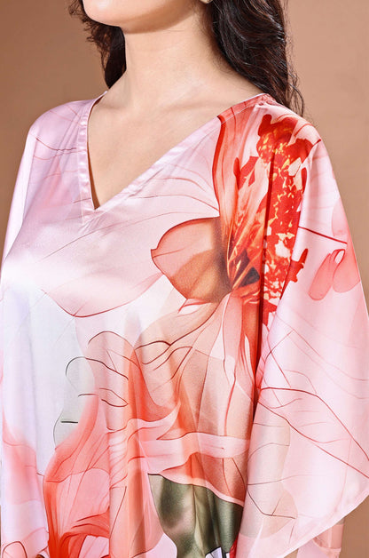 Scarlet Garden Soft Satin Kaftan with Digital Print