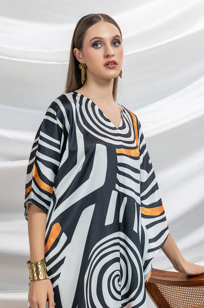 Monochrome Twist Soft Satin Women Dress Kaftan