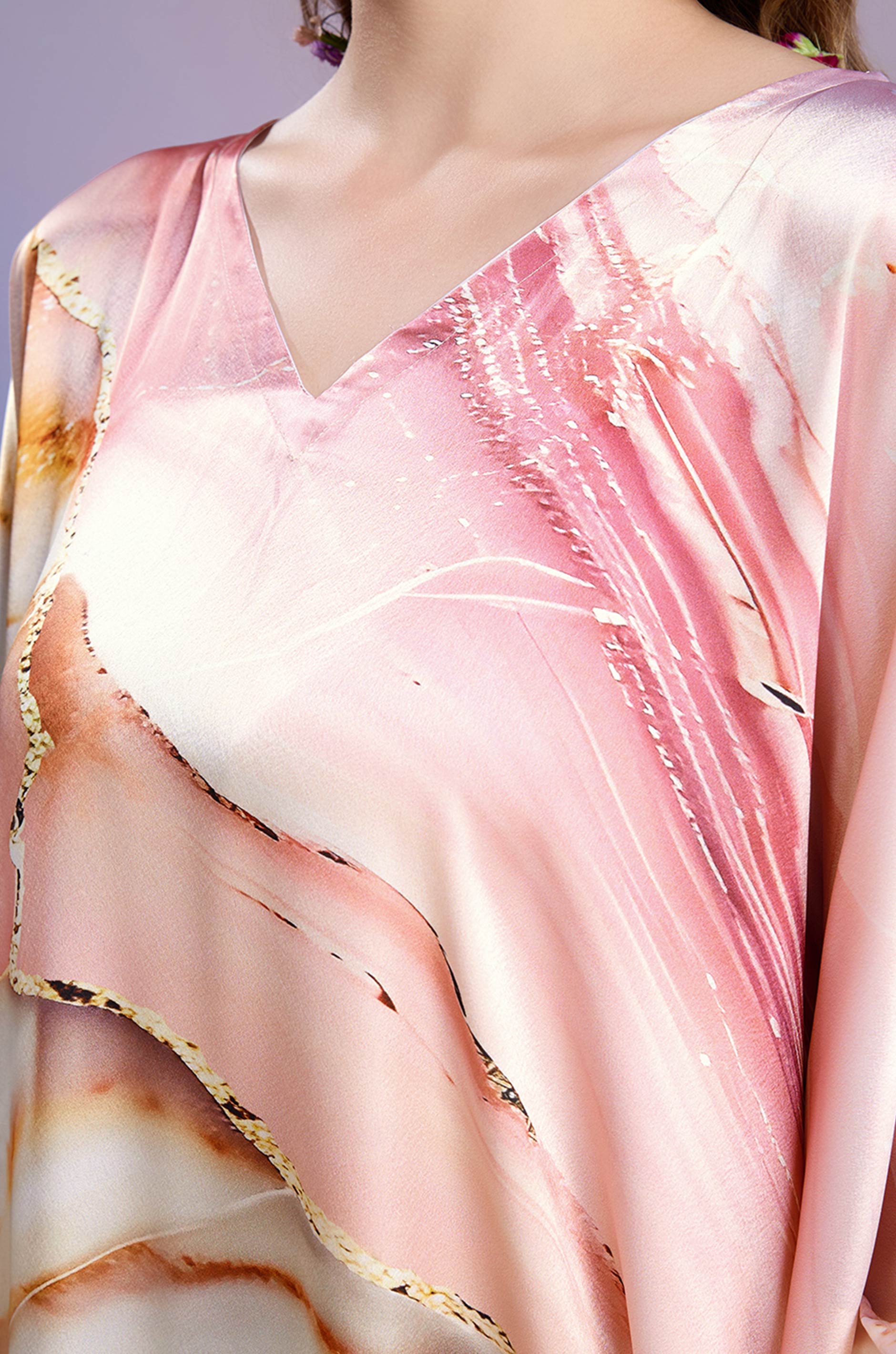Seashell Serenity Soft Satin Kaftan with Digital Print