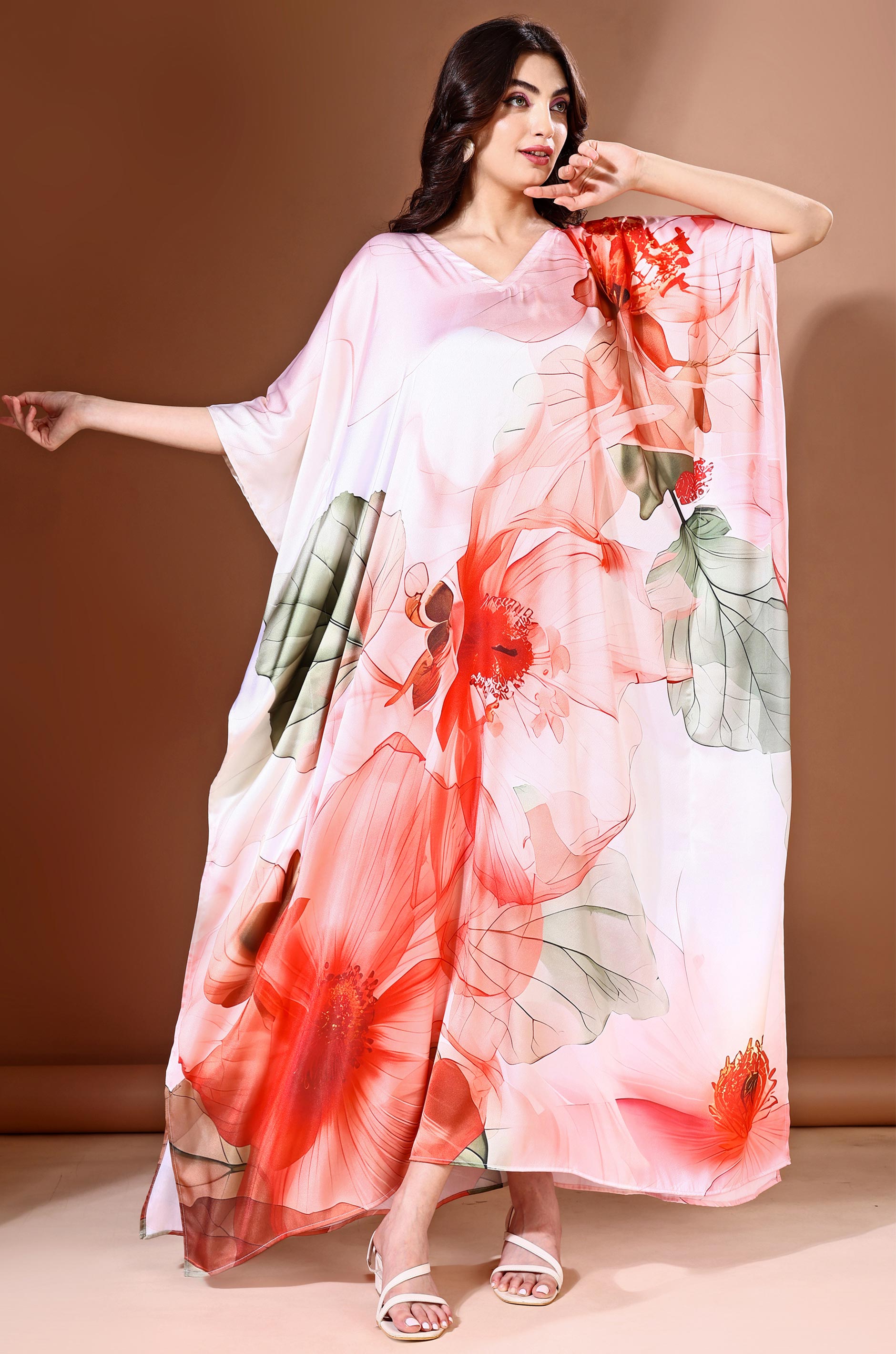 Scarlet Garden Soft Satin Kaftan with Digital Print