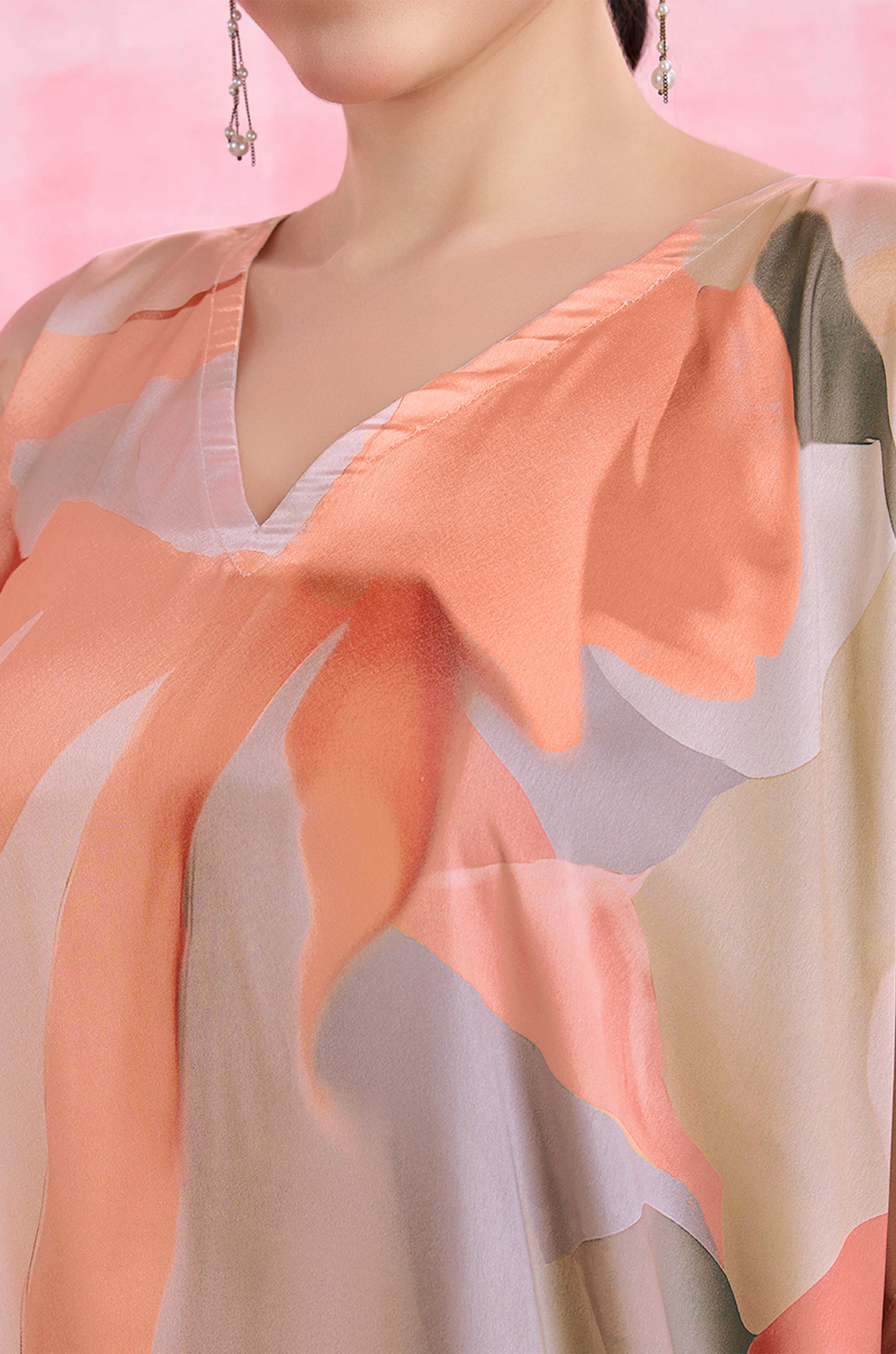 Blush Petals Soft Satin Kaftan