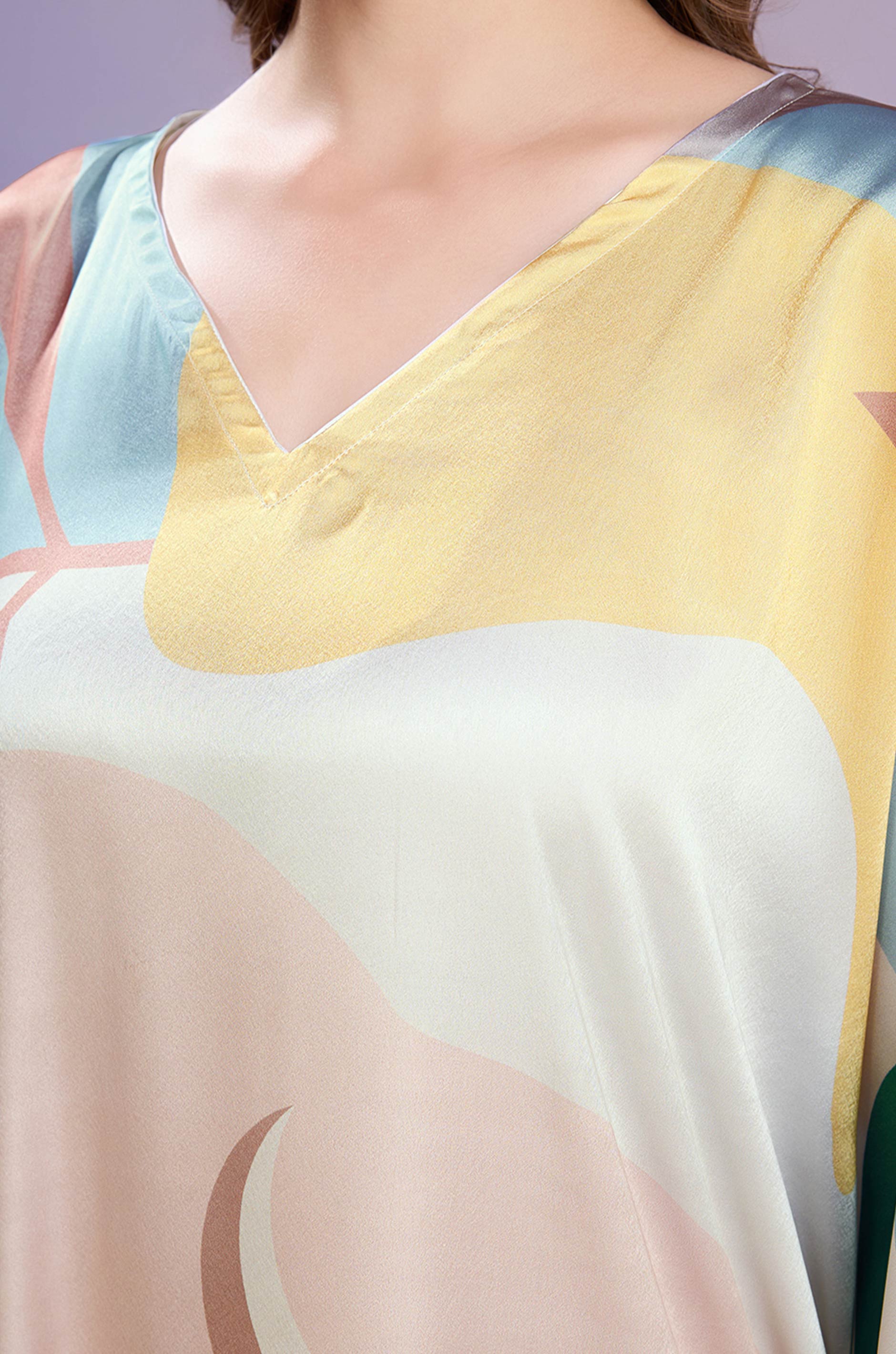 Rosy Mist Soft Satin Kaftan with Digital Print
