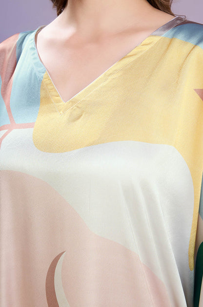Rosy Mist Soft Satin Kaftan with Digital Print