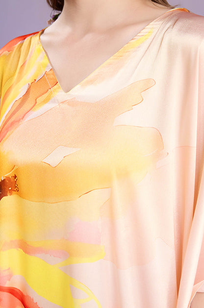 Color Burst Soft Satin Kaftan with Digital Print