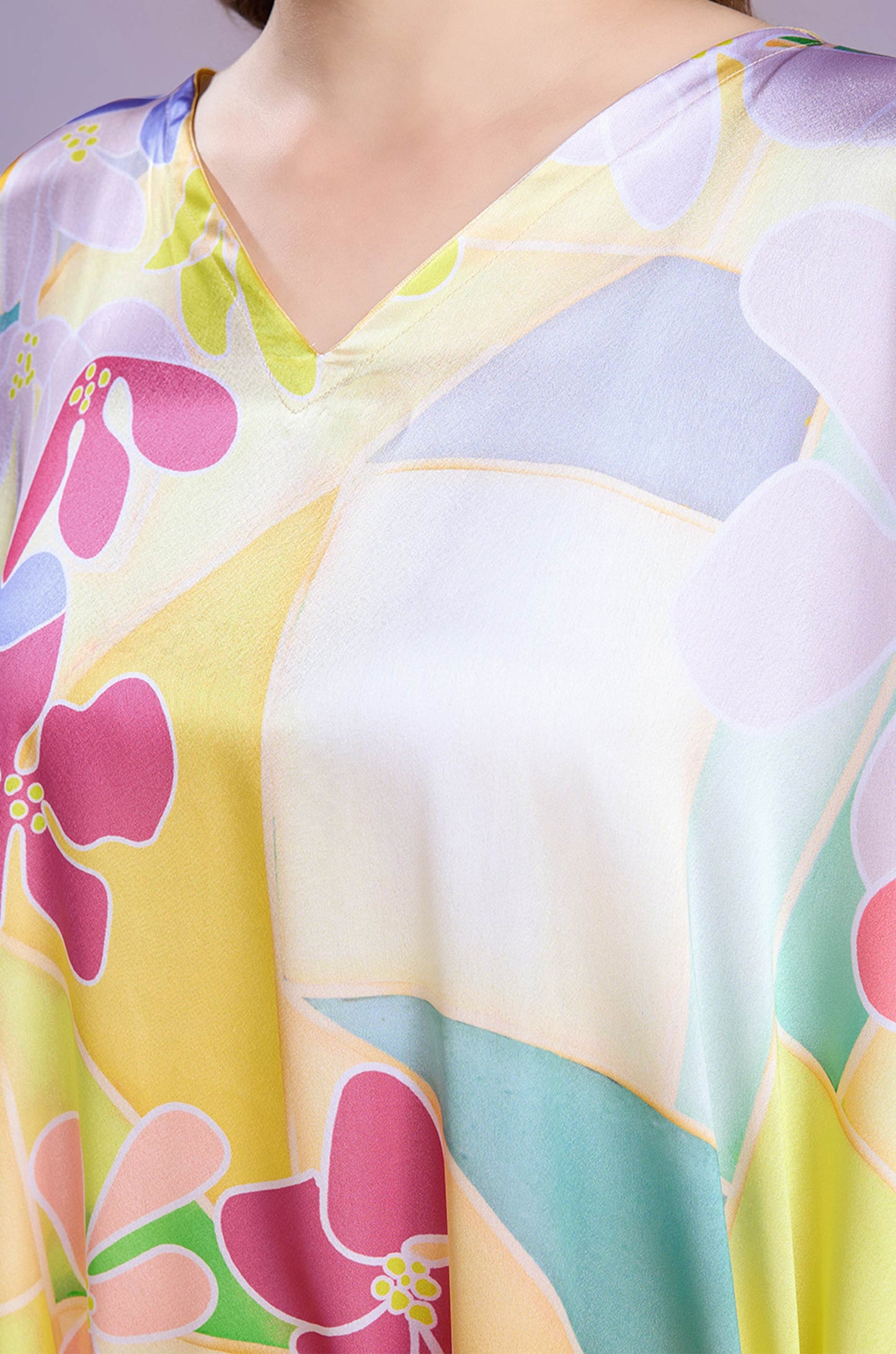 Lemon Blossom Soft Satin Kaftan with Digital Print