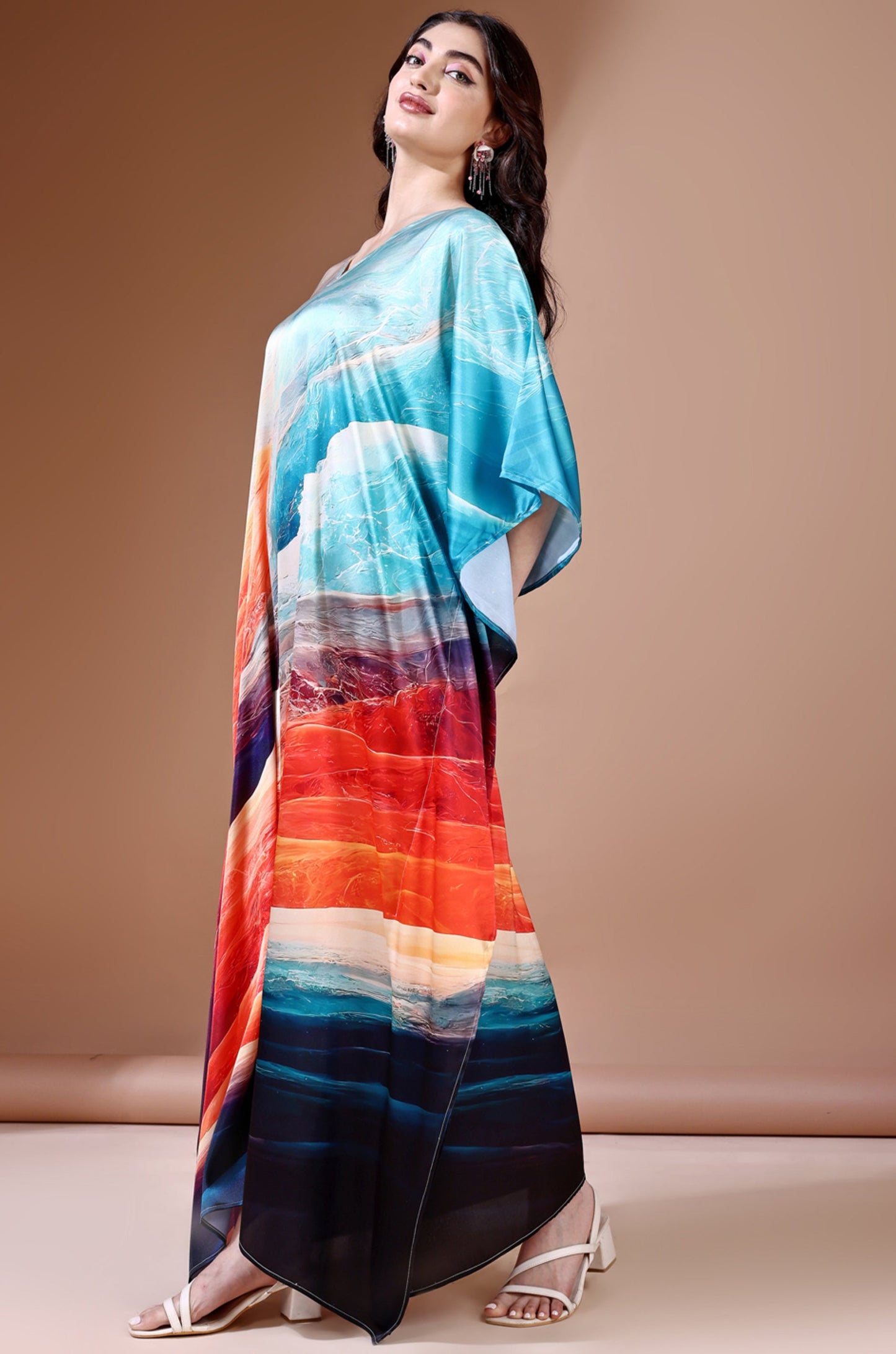 Midnight Ocean Soft Satin Kaftan with Digital Print