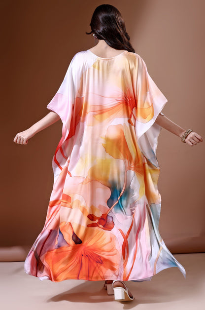 Vibrant Oasis Soft Satin Kaftan with Digital Print