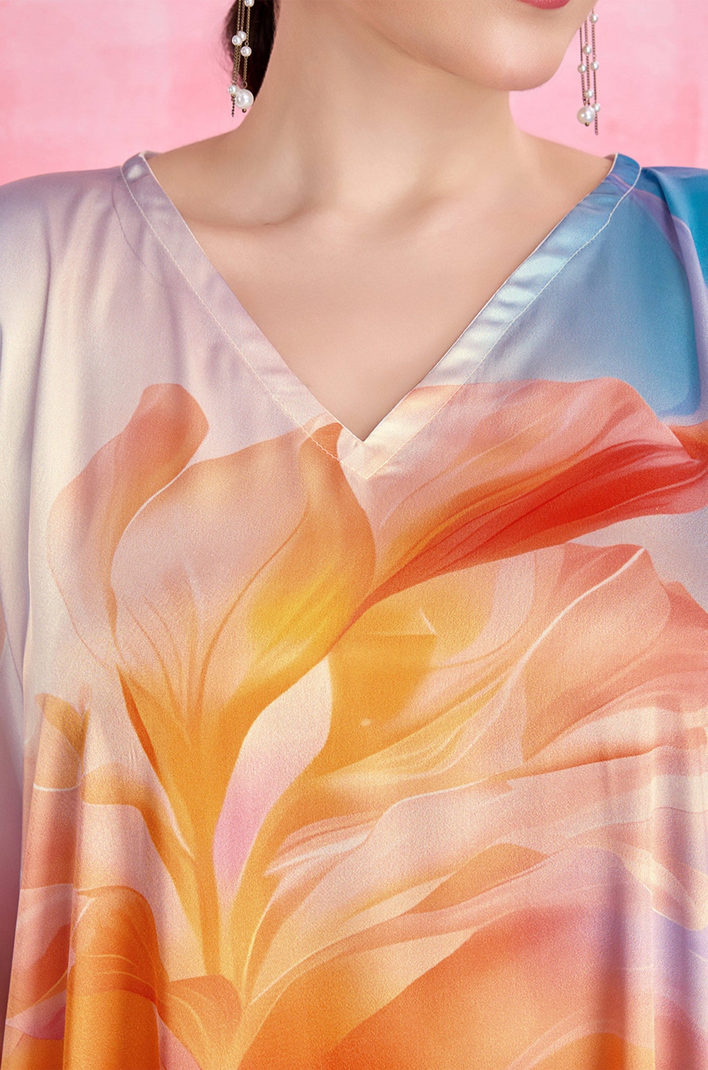 Blooming Azure Soft Satin Kaftan