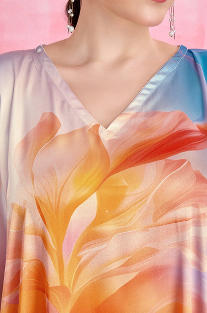 Blooming Azure Soft Satin Kaftan