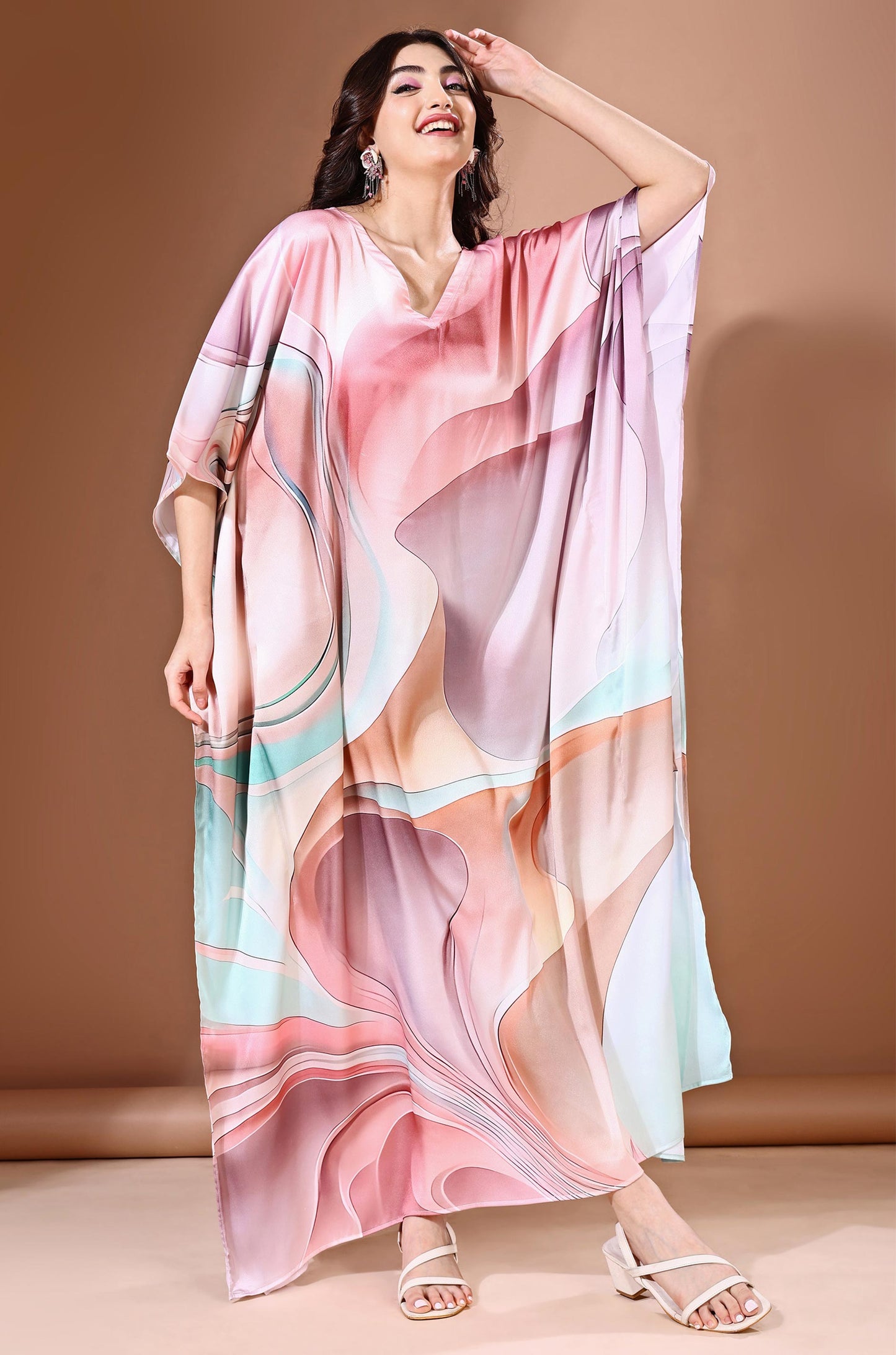 Dreamwave Soft Satin Kaftan with Digital Print
