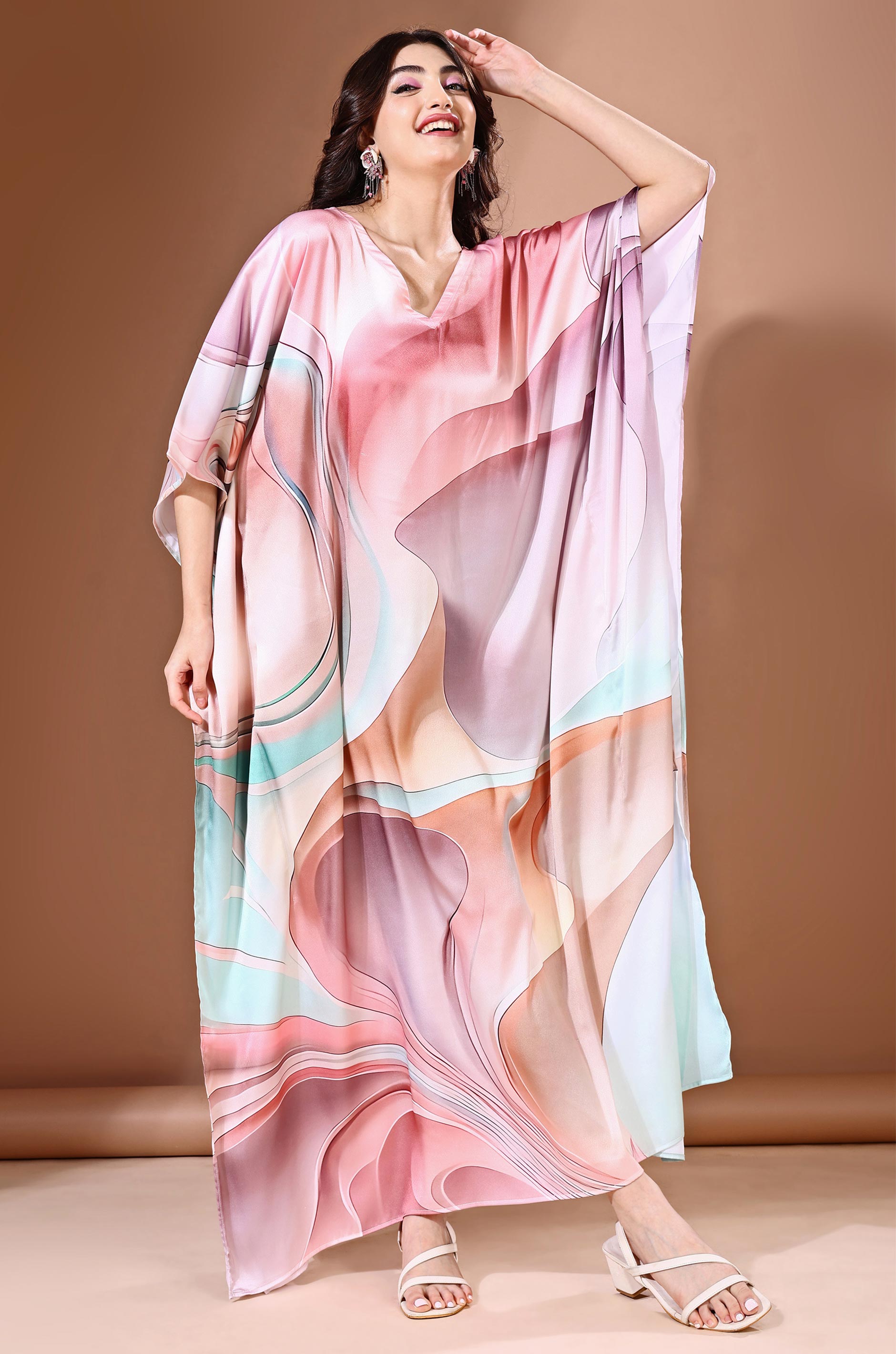 Dreamwave Soft Satin Kaftan with Digital Print