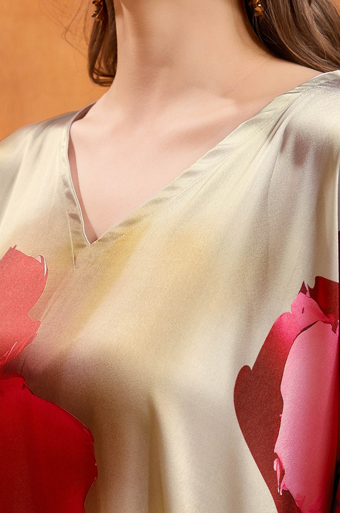 Rosewood Flame Soft Satin Kaftan with Digital Print