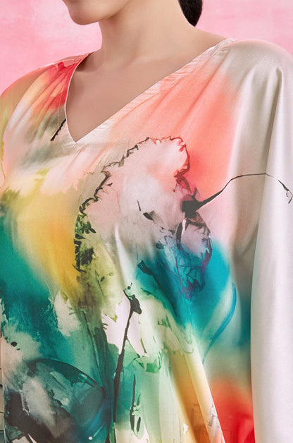 Floral Fantasy Soft Satin Kaftan