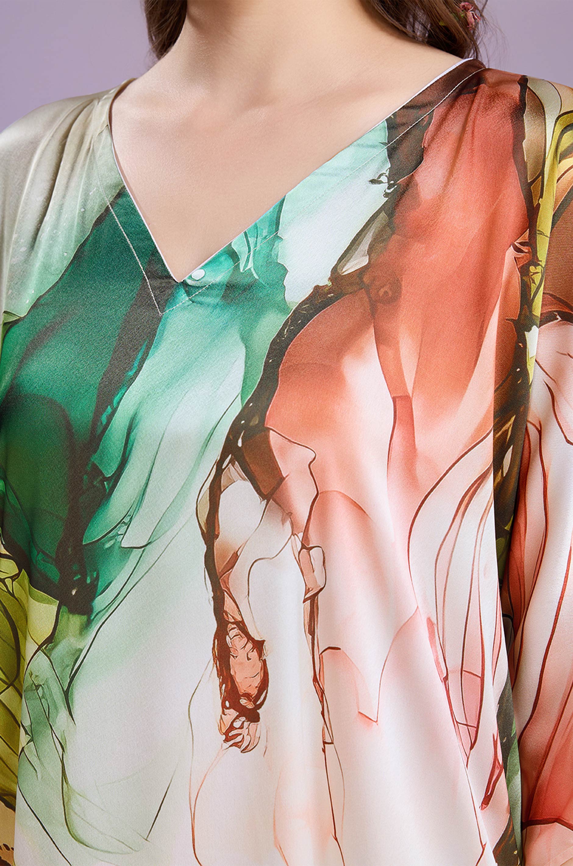 Luminous Garden Soft Satin Kaftan with Digital Print