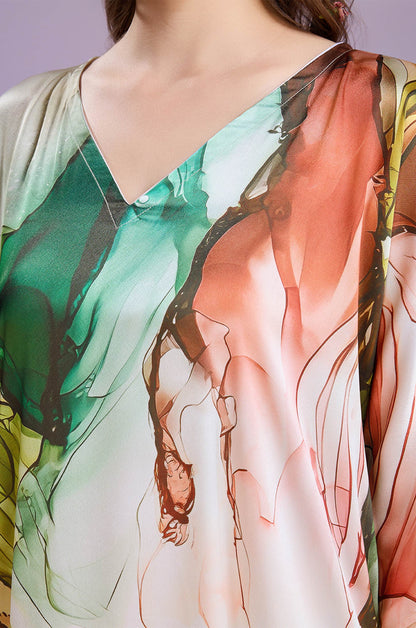 Luminous Garden Soft Satin Kaftan with Digital Print