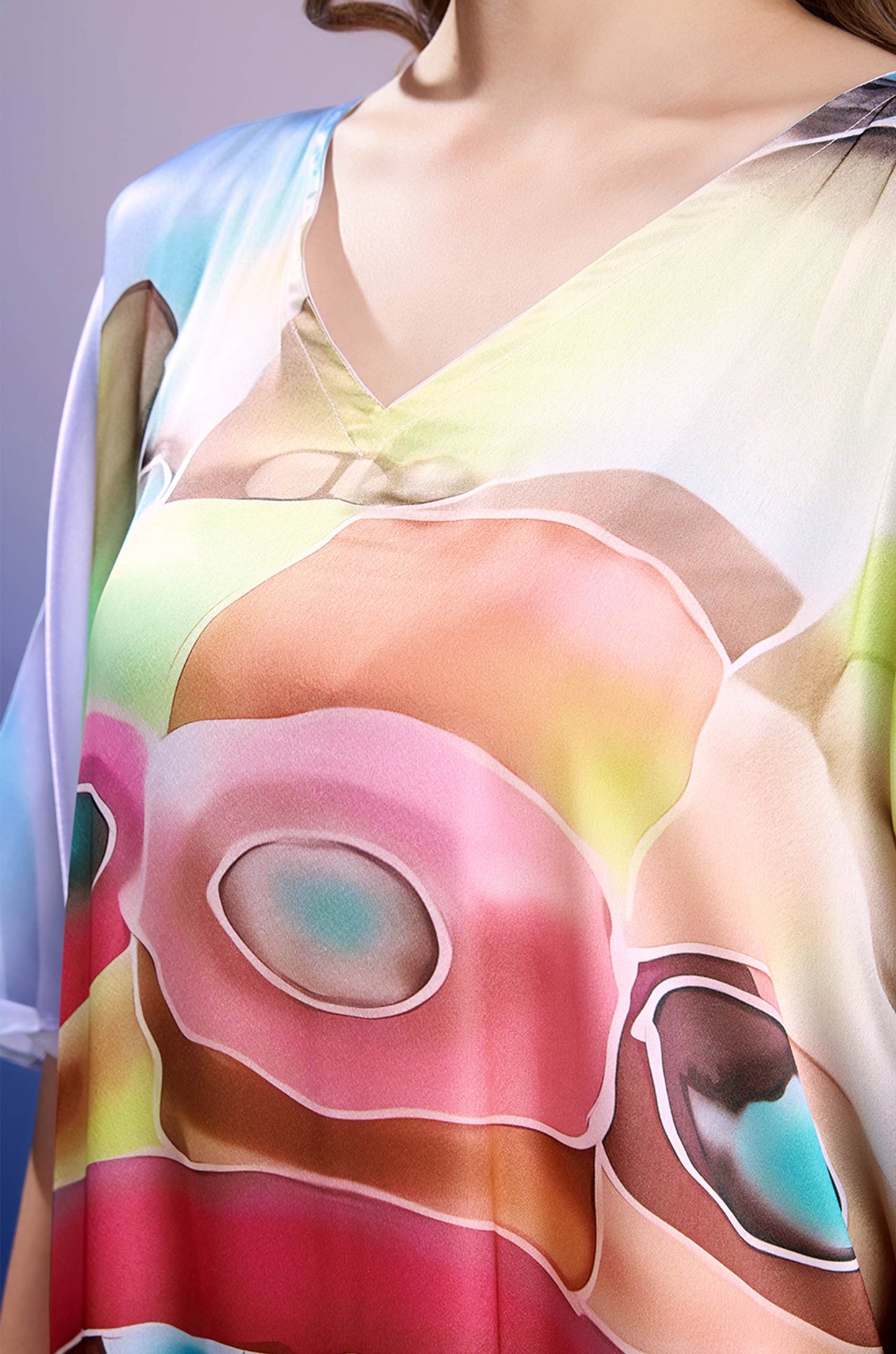 Prismatic Bliss Soft Satin Kaftan with Digital Print