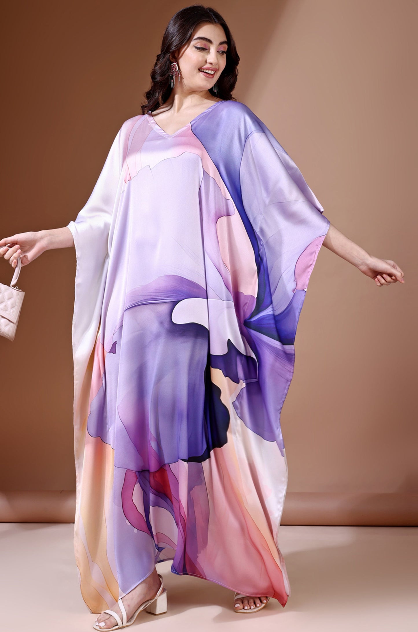 Royal Haze Soft Satin Kaftan with Digital Print