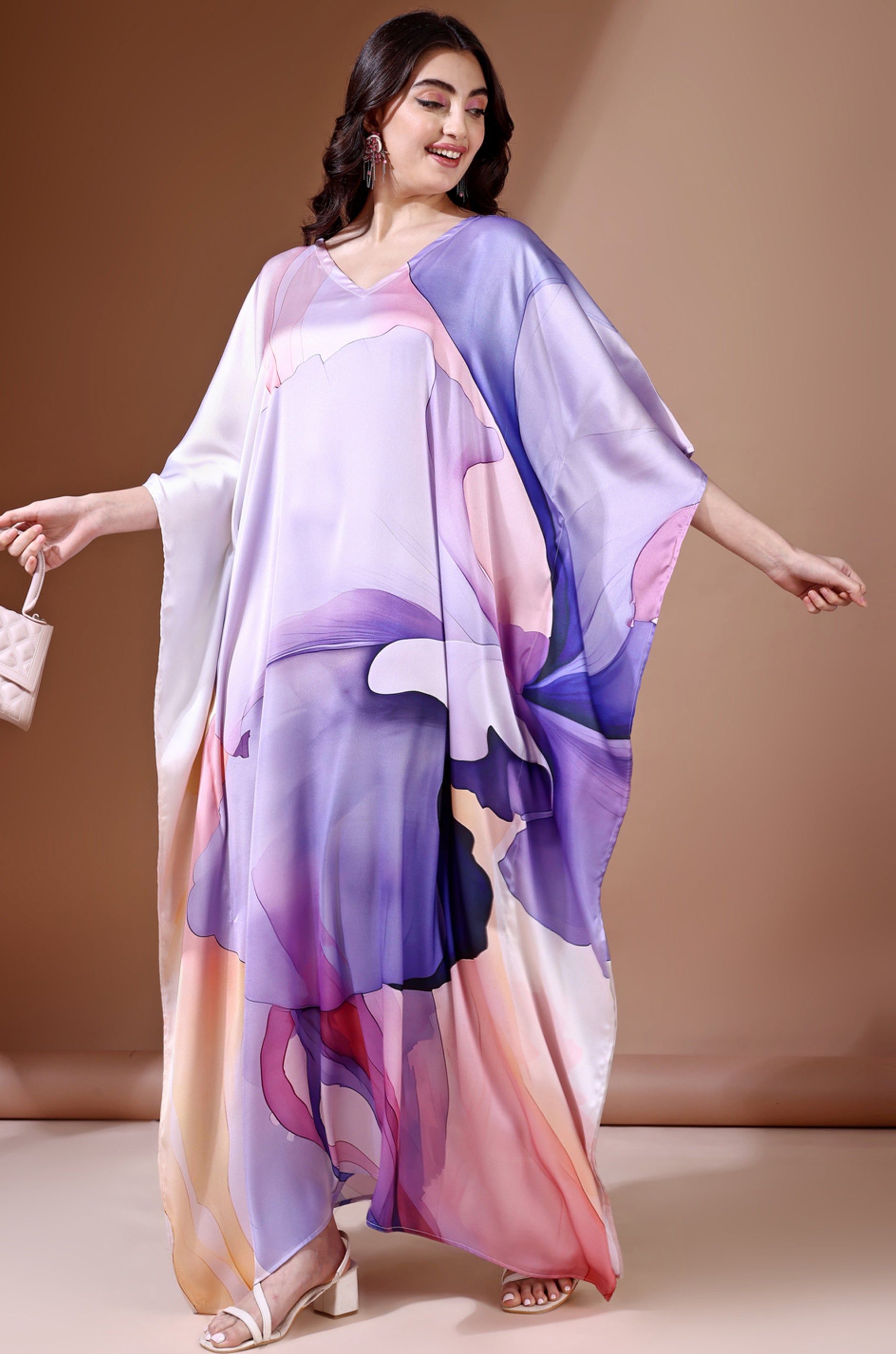 Royal Haze Soft Satin Kaftan with Digital Print