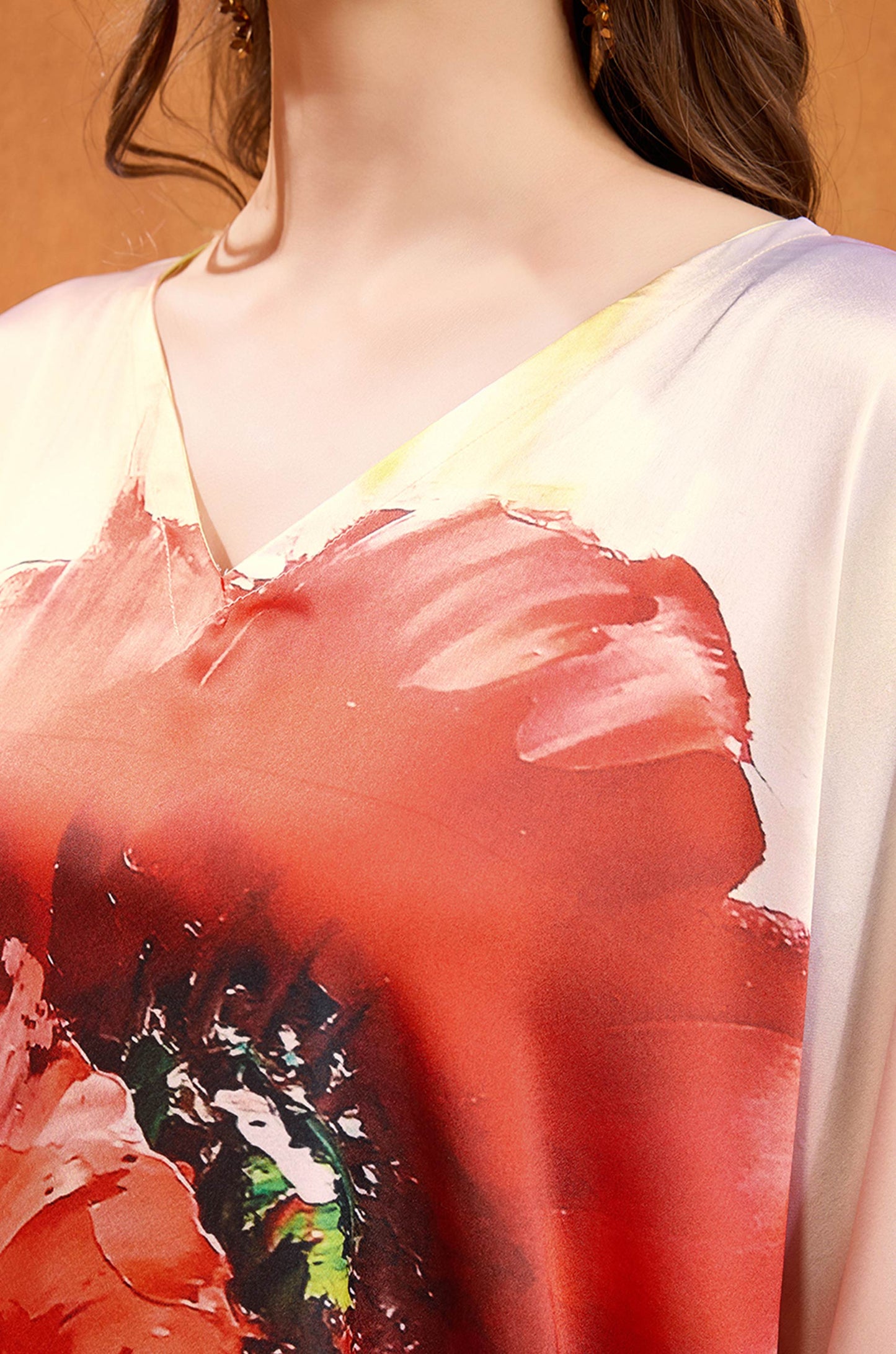 Ivory Rose Soft Satin Kaftan with Digital Print