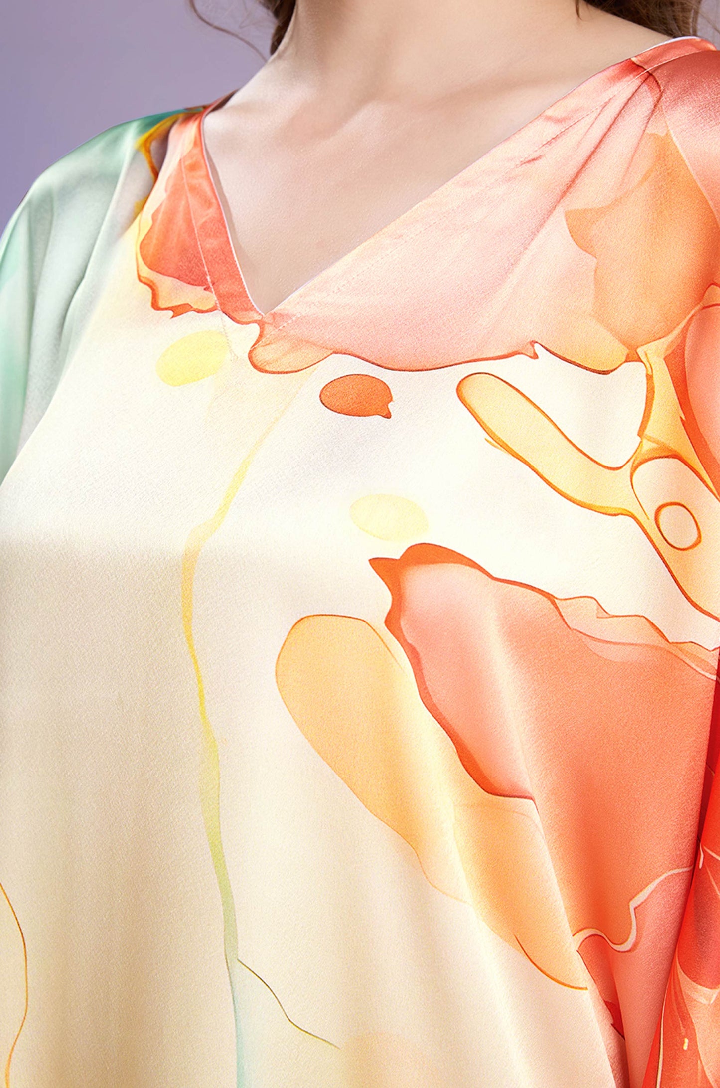 Lush Meadows Soft Satin Kaftan with Digital Print