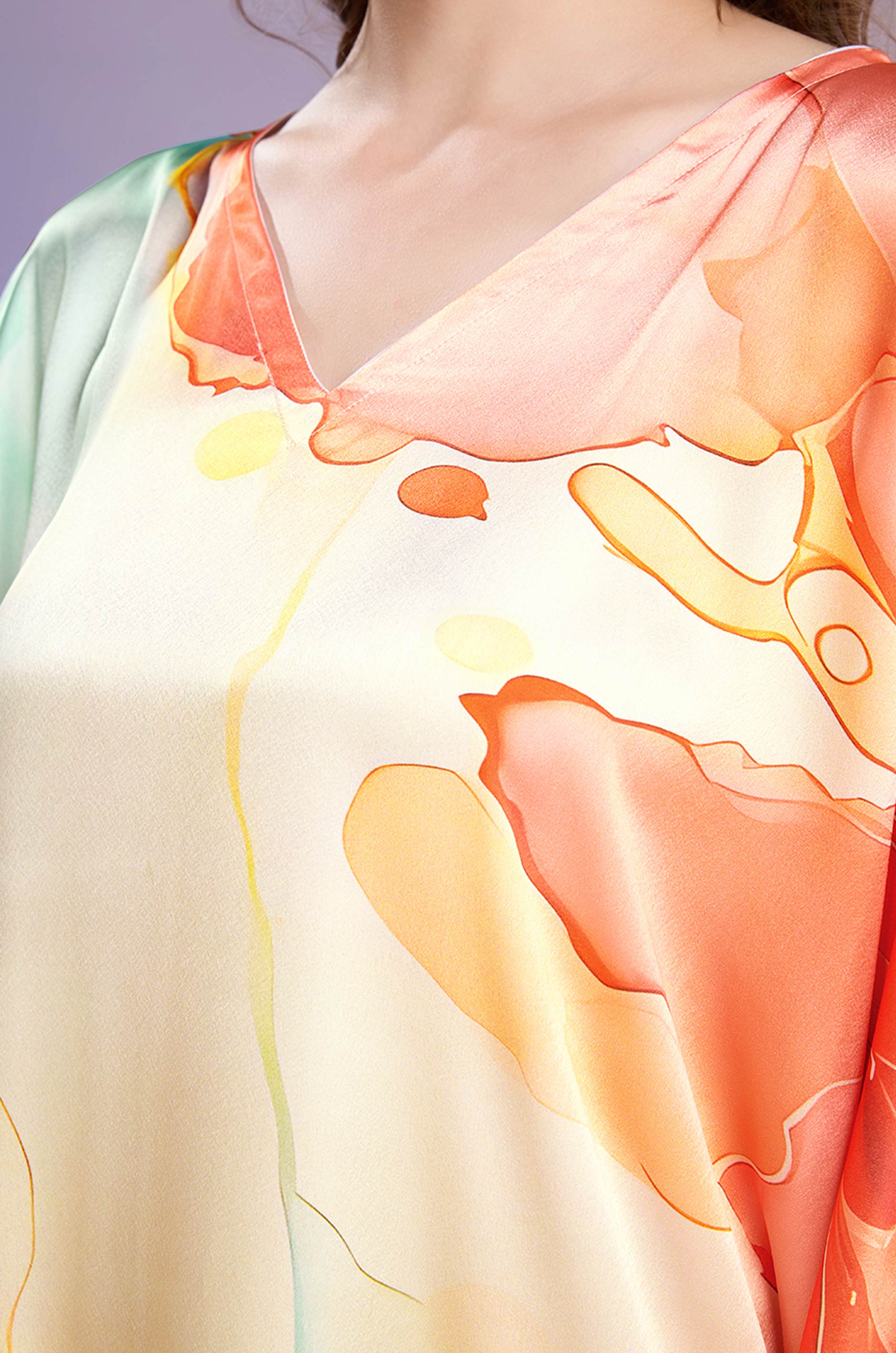 Lush Meadows Soft Satin Kaftan with Digital Print