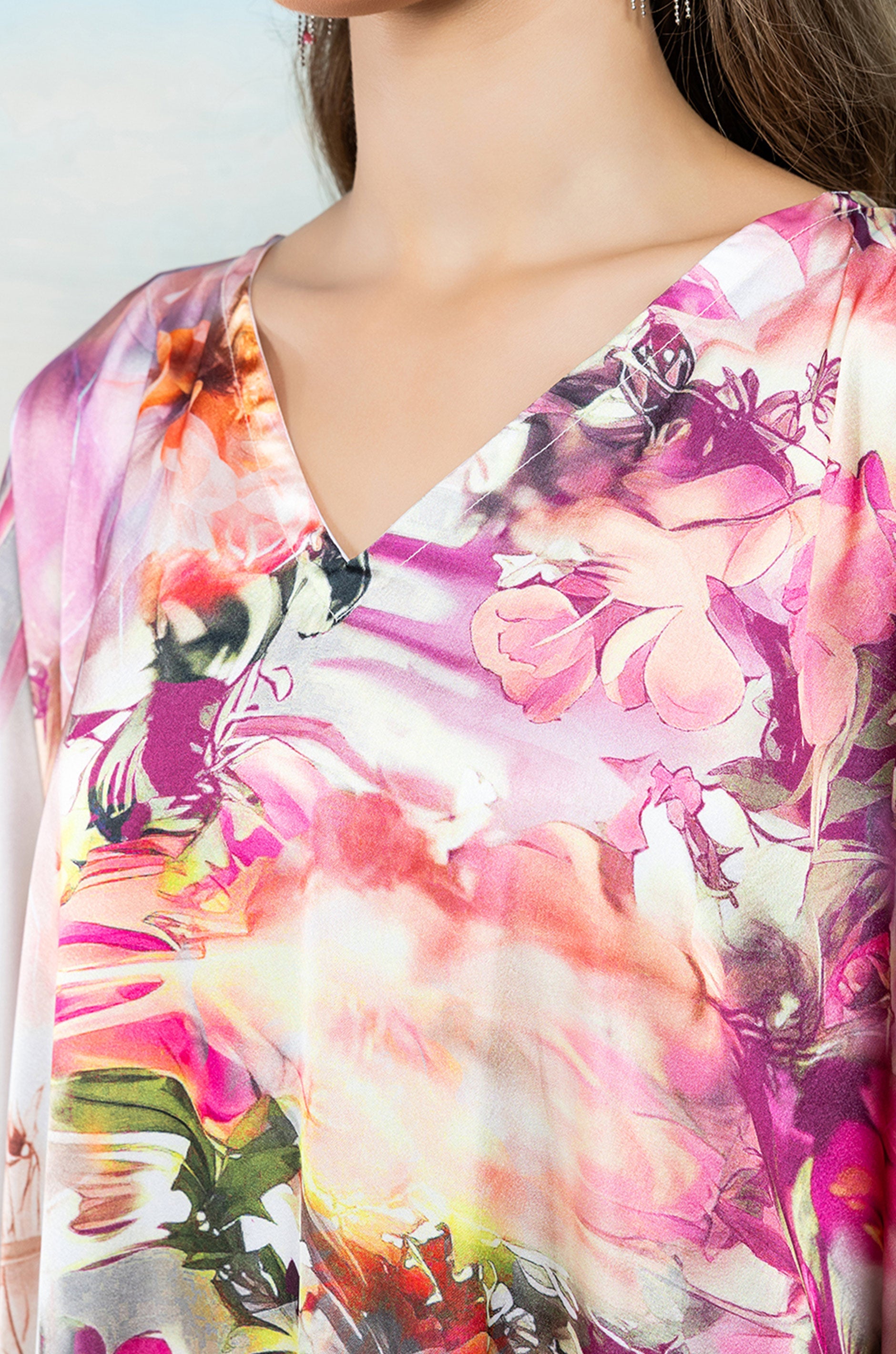 Rosette Bloom Soft Satin Women Dress Kaftan