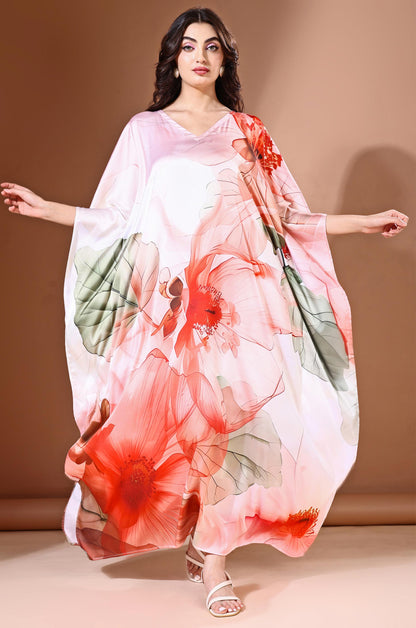 Scarlet Garden Soft Satin Kaftan with Digital Print