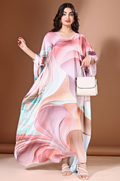 Dreamwave Soft Satin Kaftan with Digital Print
