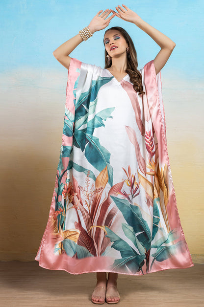 Tropical Breeze Soft Satin Women Dress Kaftan