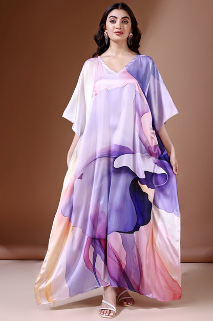 Royal Haze Soft Satin Kaftan with Digital Print