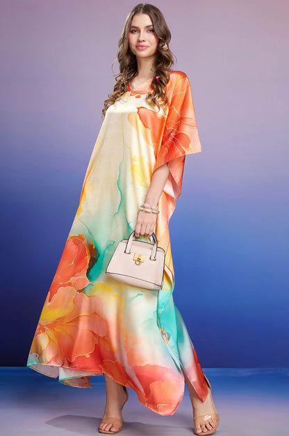 Lush Meadows Soft Satin Kaftan with Digital Print