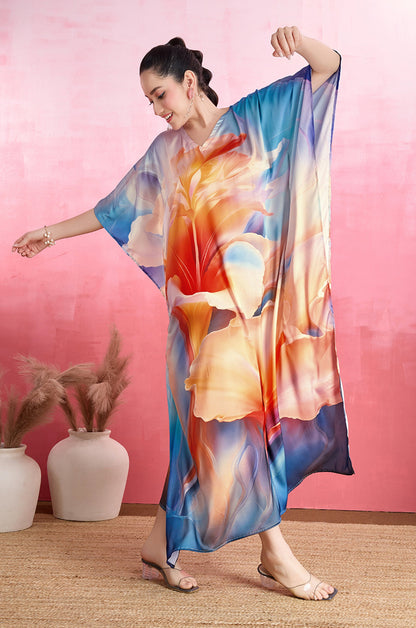 Blooming Azure Soft Satin Kaftan