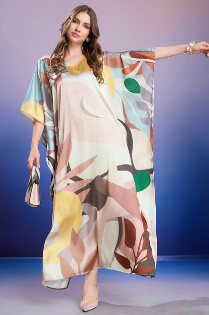 Rosy Mist Soft Satin Kaftan with Digital Print