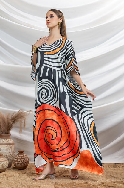 Monochrome Twist Soft Satin Women Dress Kaftan
