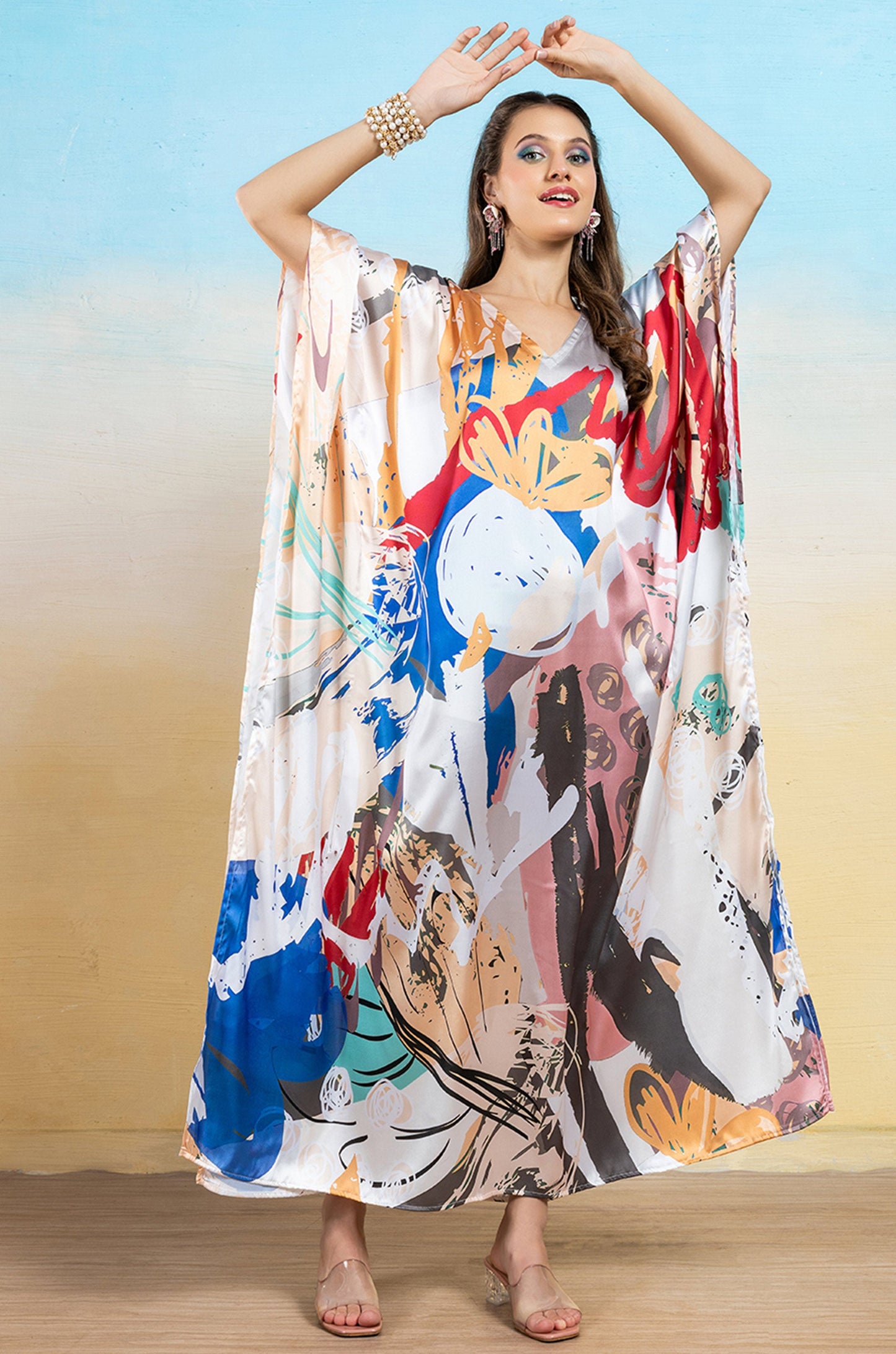 Fiery Blaze Soft Satin Women Dress Kaftan