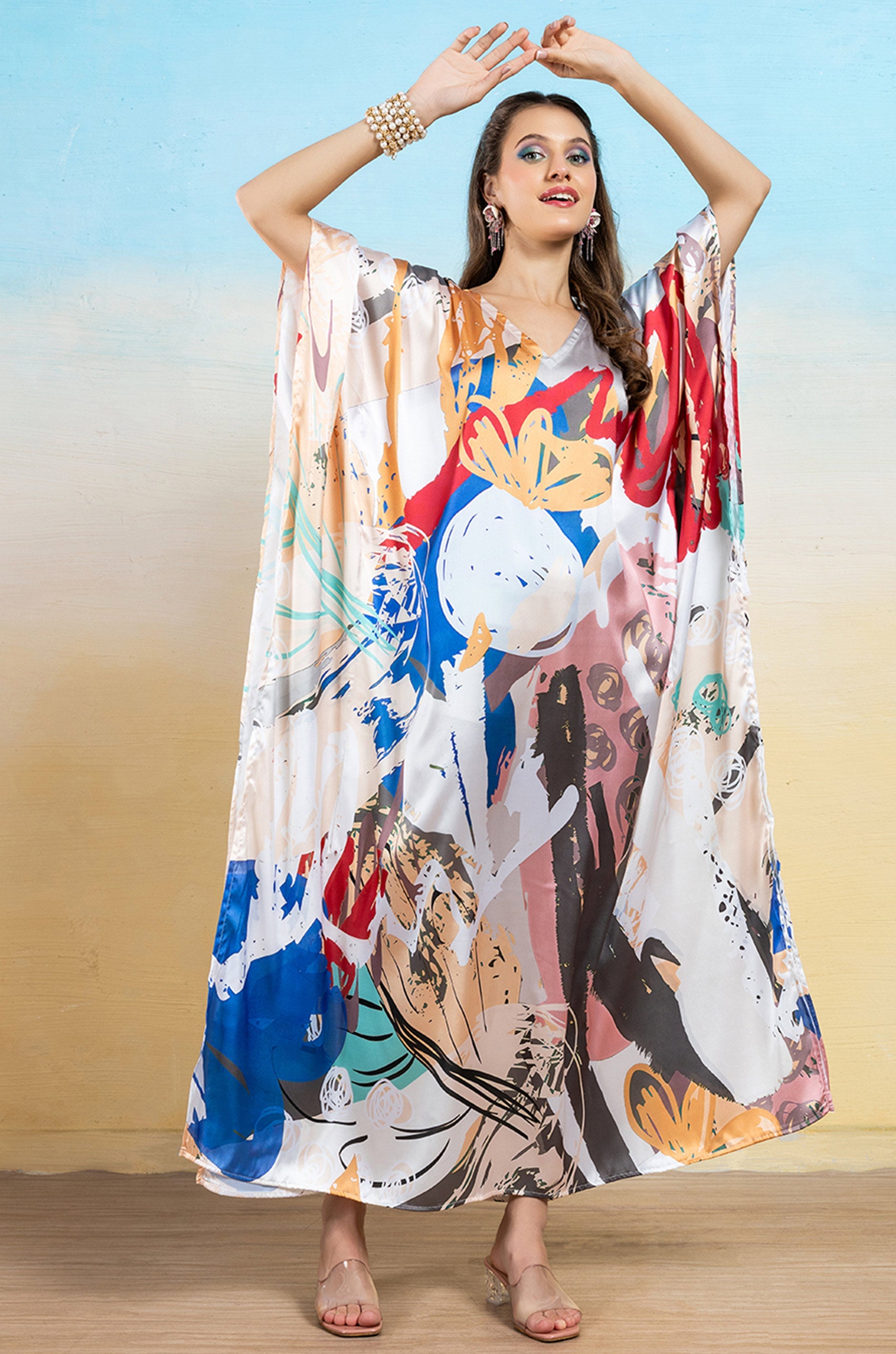 Fiery Blaze Soft Satin Women Dress Kaftan