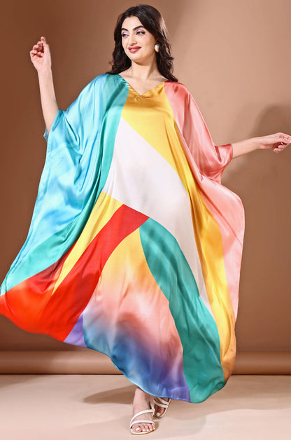 Rainbow Mirage Soft Satin Kaftan with Digital Print