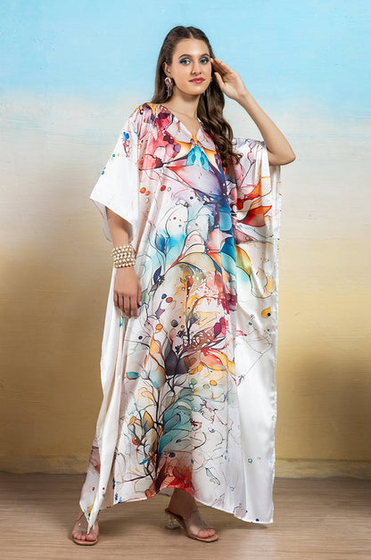 Enchanted Meadow Soft Satin Women Dress Kaftan