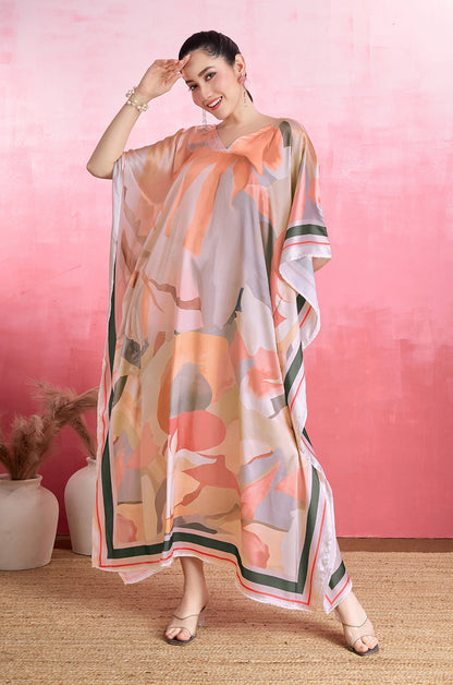 Blush Petals Soft Satin Kaftan