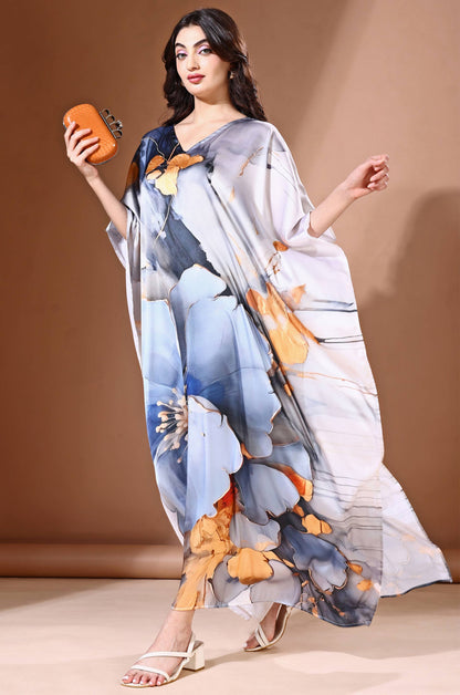 Moonlight Ash Soft Satin Kaftan with Digital Print