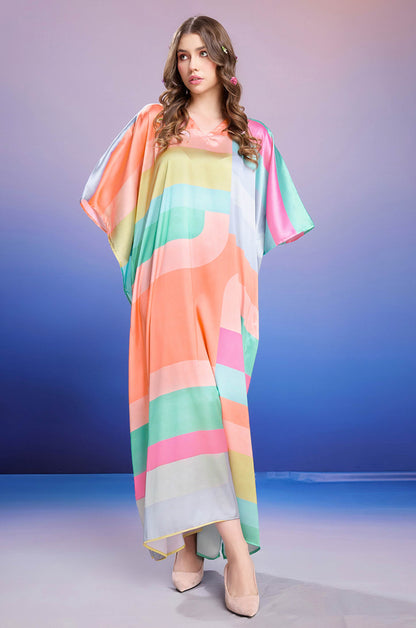 Colorblock Soft Satin Kaftan