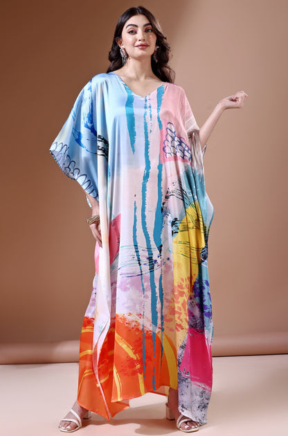 Sea Breeze Soft Satin Kaftan with Digital Print
