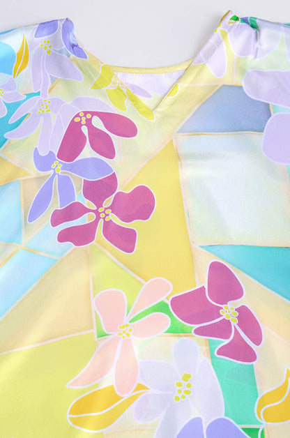 Lemon Blossom Soft Satin Kaftan with Digital Print