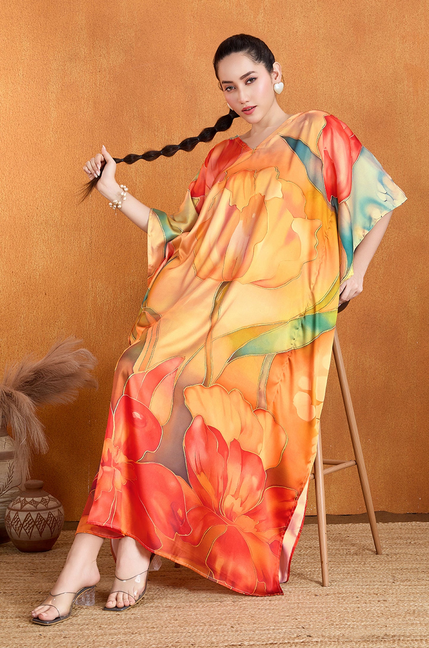 Autumn Spark Soft Satin Kaftan