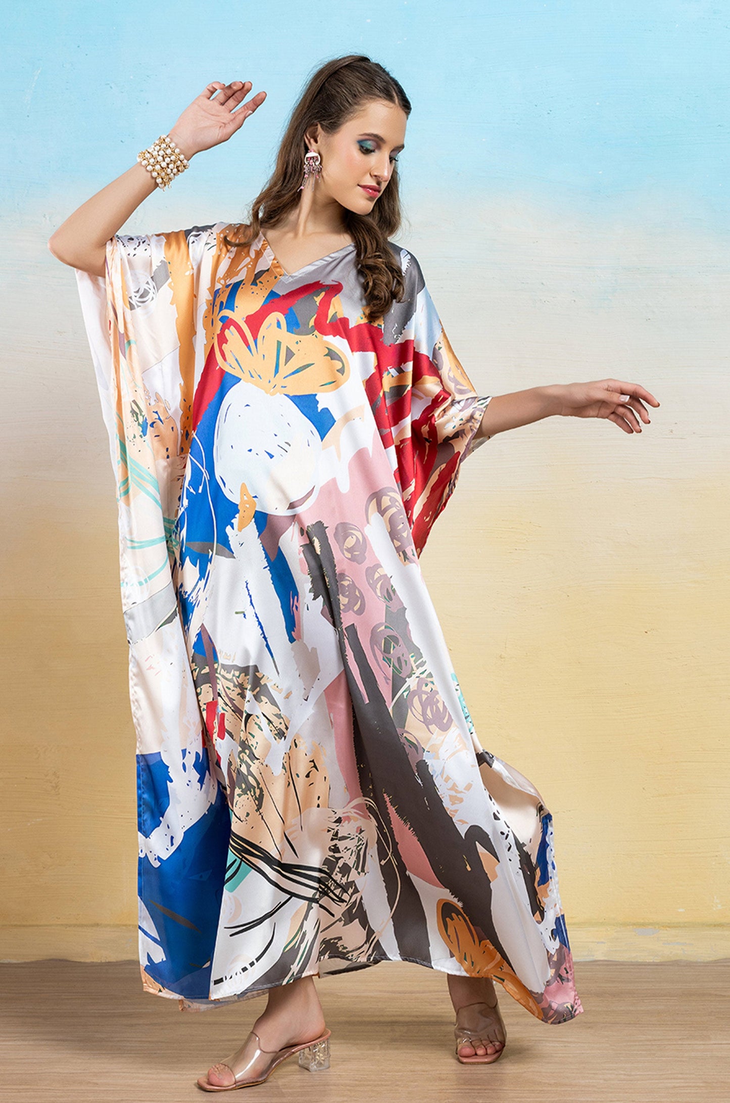 Fiery Blaze Soft Satin Women Dress Kaftan